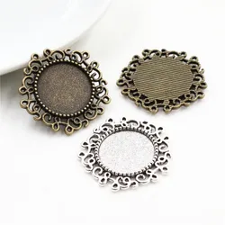 10pcs 14mm Inner Size Antique Bronze And Silver Plated Baroque Style Cabochon Base Cameo Setting Charms Pendant
