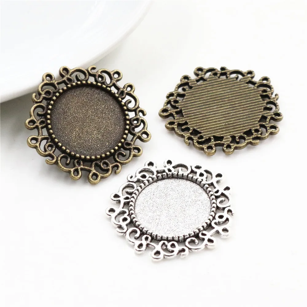 10 sztuk 14mm wewnętrzna wielkość antyczny brąz i srebro pozłacane styl barokowy Cabochon baza Cameo ustawienie Charms wisiorek