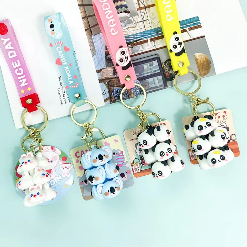 1/4/6pcsCute keychain animal Panda Fashion pendant Schoolbag pendant Car key pendant suitable as a small gift