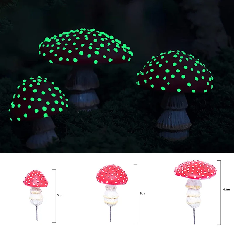 1Pc Luminous Red Mushroom Glow In The Dark Mini Simulation Mushroom Statue Fairy Garden Micro Landscape Ornaments Home Decor