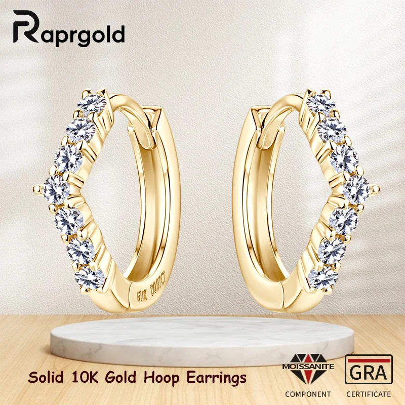 

RAPRGOLD однотонные серьги-кольца из желтого золота 10 карат для женщин, сертифицированные GRA круглые серьги для пирсинга с муассанитом, ювелирные изделия, подарки Pendiente