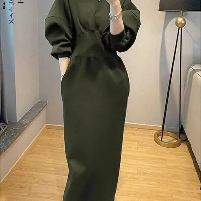 

Высококачественное женское платье-свитшот во французском стиле Хепберн, осенний темперамент, застежка талии, разрез, облегающая юбка