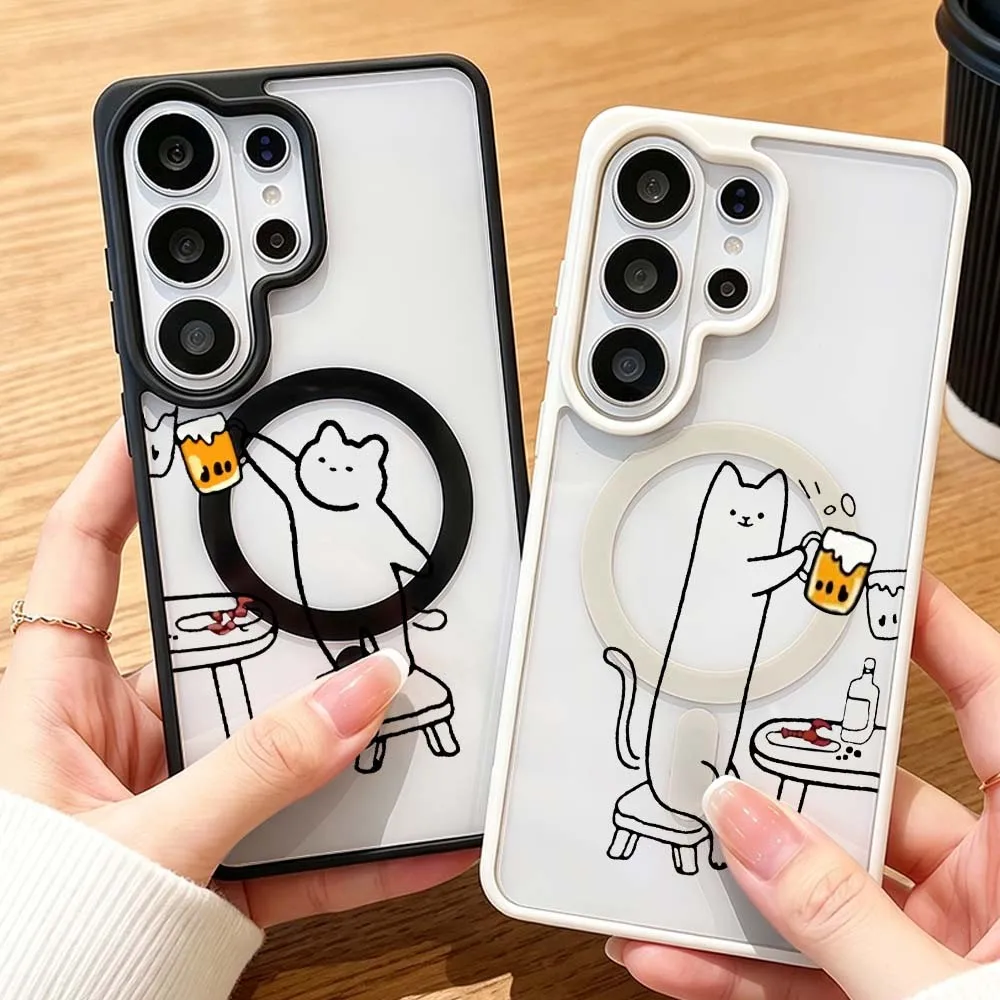 HOT Cases for Samsung Galaxy A17 A27 A37 A57 S26 S25 A56 S24 S23 FE Plus Edge Ultra 4G 5G Acrylic Magnetic Cartoon Beer Couple