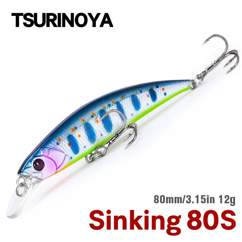 TSURINOYA Fishing Lure Sinking Minnow 80S 12g DW96 8cm Multi-color Rockfish Jerkbait Hard Bait Freshwater Saltwater Wobbler