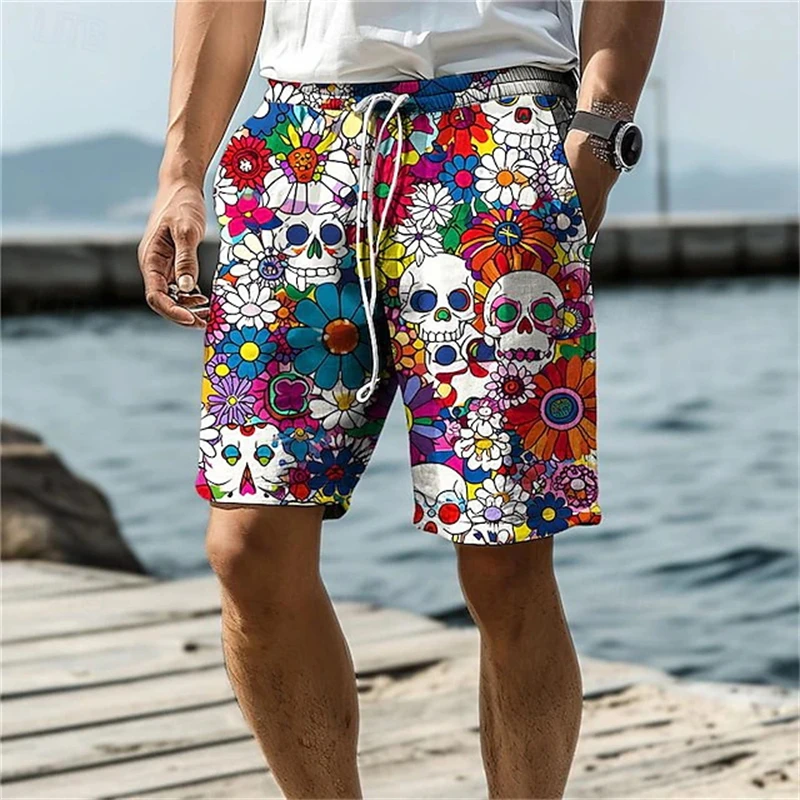 

Psychedelic Skull Floral Mens Beach Shorts Casual Summer Swim Trunks Lightweight Board Shorts For Beach Surfing Festival Wear
