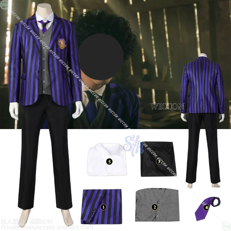 

Eugenee Ottingerr Never Movie Moree Cosplay Anime コスプレ British Style School Uniform DK Purple Striped Coat Halloween Party