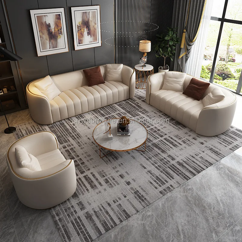 Top Grain Leather Lather Cafe Shop Club House or Office Use Club Furnitures House Modern Light Luxury Sectional Sofa Set Luxury