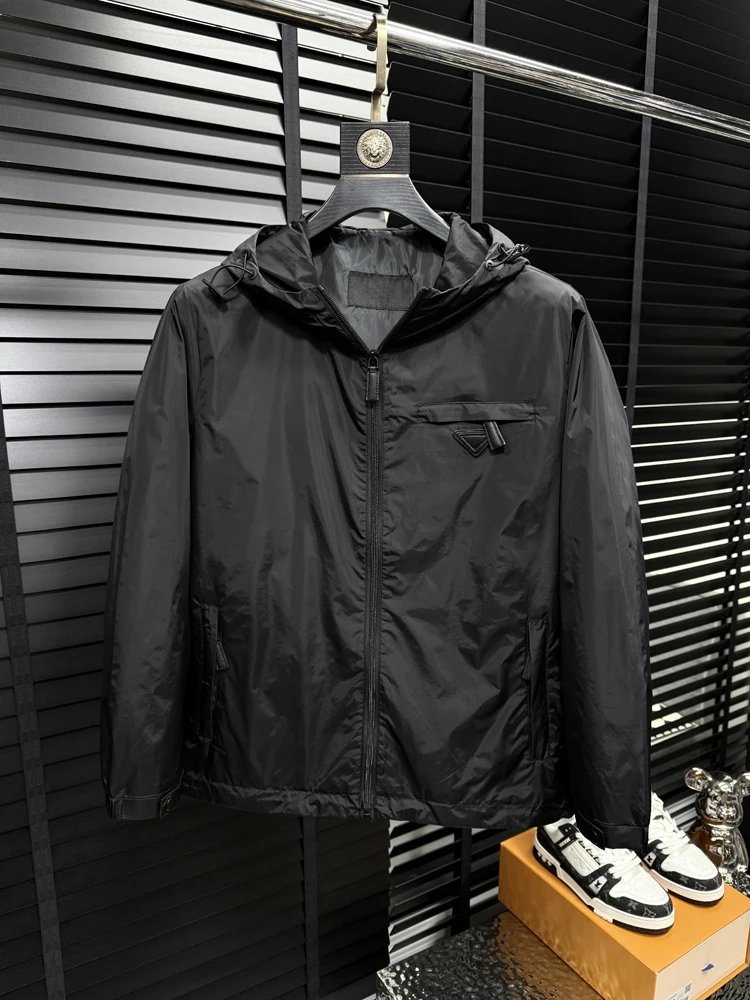 

High-End Spring 2025 Men's Hooded Jaet Casual Faion Simple Elegance Top Coat Pure Color Stand Fit Urban Sle Long Sle...