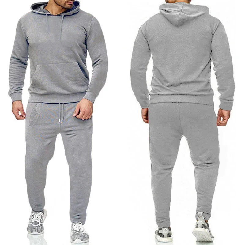 Moletons com capuz e calça jogger masculina, agasalho clássico, monocromático, alta qualidade, capuz esportivo casual diário, fato de corrida