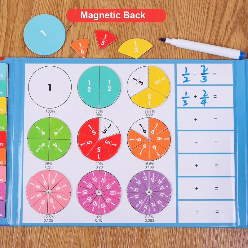 Children Math Toys Magnetic Fraction Learning Wooden Fraction Book Set Parish Teaching Aids Arithmetic Learning Educational Toys