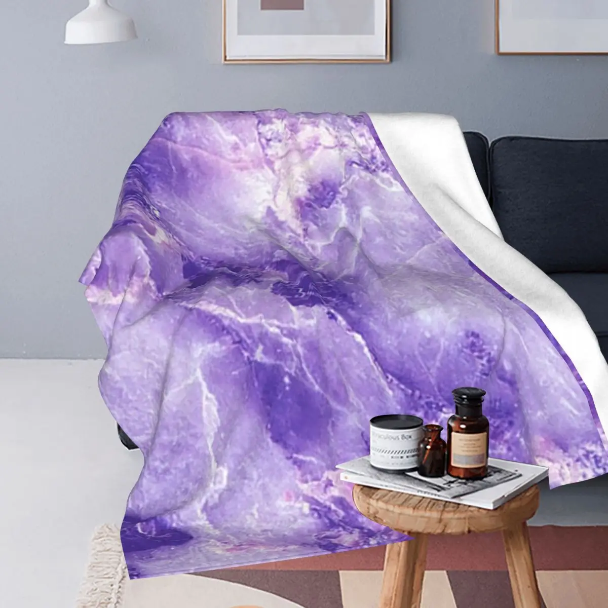 MARBLE - PURPLE Blankets Soft Warm Flannel Throw Blanket Bedding for Bed Travel Home Sofa