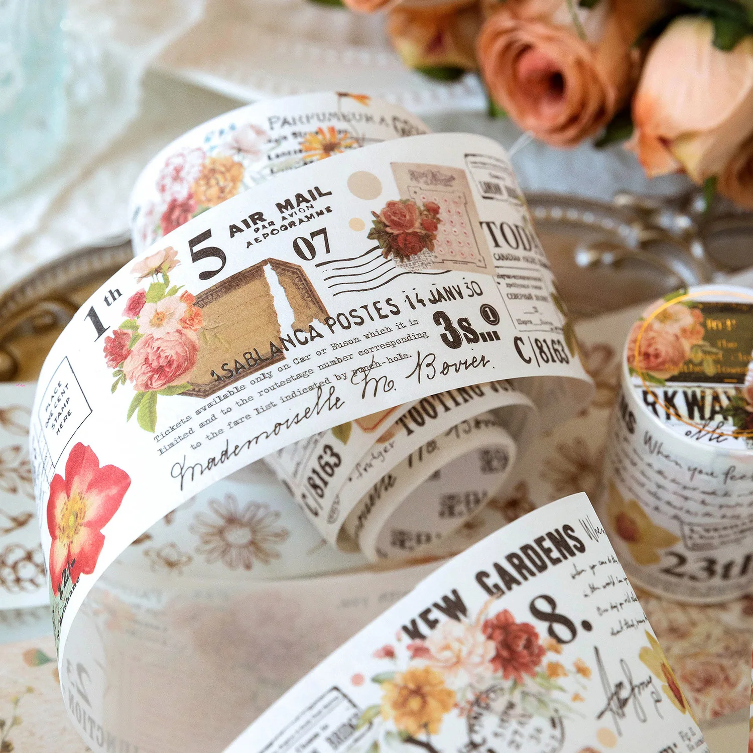 Flower Wonderland Series Masking Washi Tape Retro Floral Watercolor Decorative Adhesive Material Sticker Label Scrapbooking