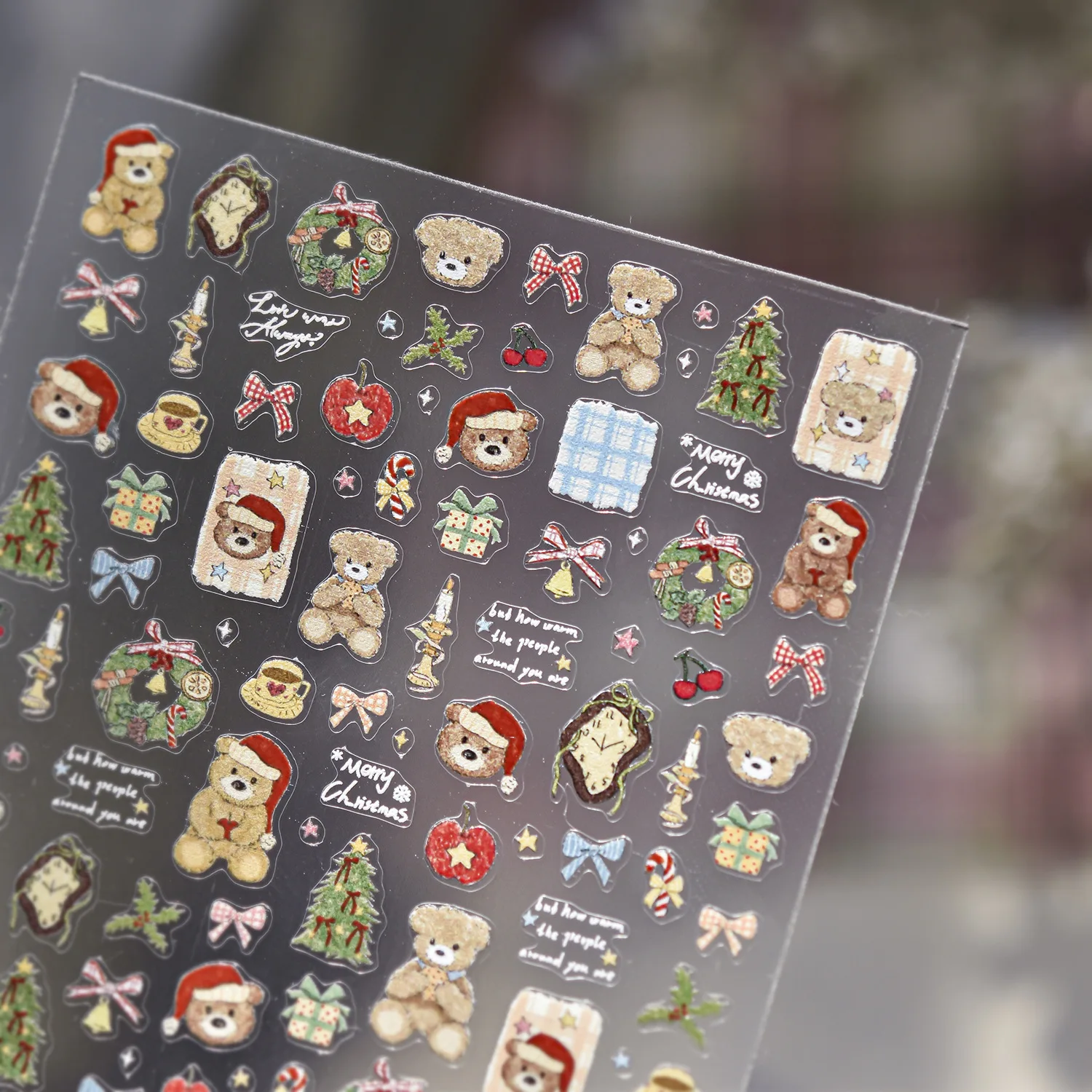 Pegatinas 3D para uñas, guirnalda navideña, árbol, oso, bola de cristal, Papá Noel, copos de nieve, lazo, decoración artística de uñas de invierno, pegatinas