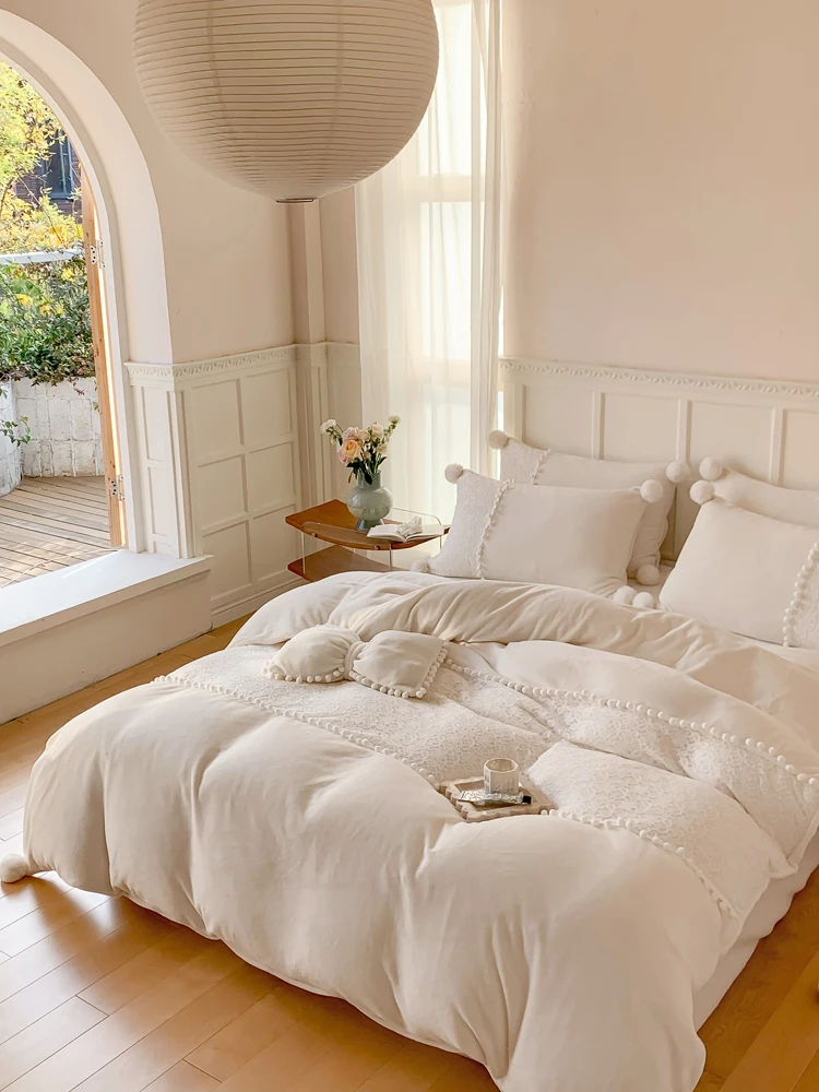 White Winter Warm Fce Milk Velvet Bedding Four-Piece Set Princ Sle Double-Sided Coral Velvet Bedding French Sle
