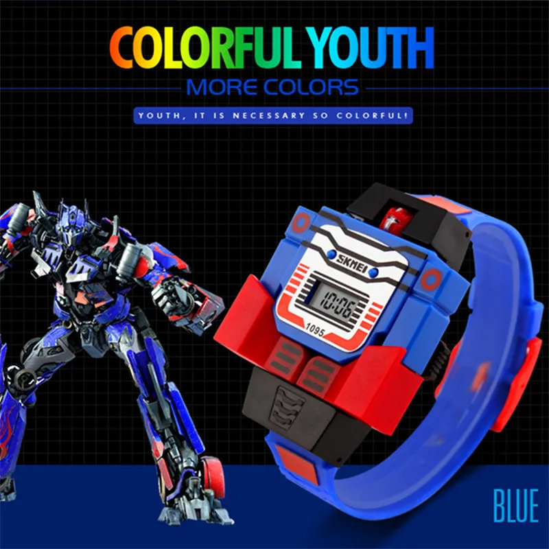 SKMEI Fashion Digital Children Watch Date Cartoon Kids Sports Watches Relogio Robot Transformation Boys Wristwatches 1095