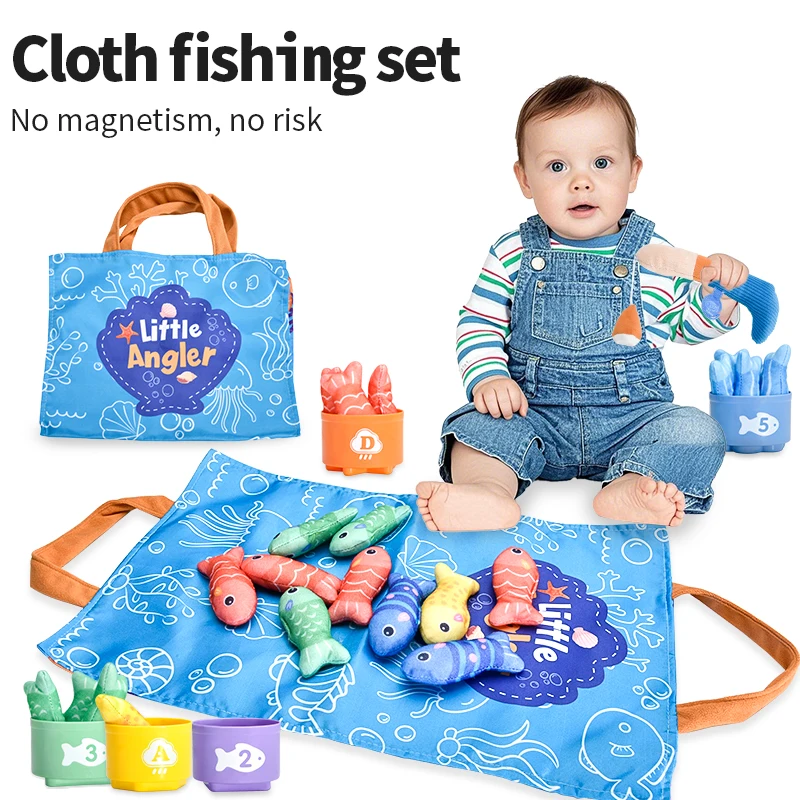 Jouets de poisson Montessori, jeu de pêche en tissu pour les tout-petits de 6 à 12 mois, jouet sensoriel, tasses empilables, comptage des nombres, tri des couleurs, cadeau