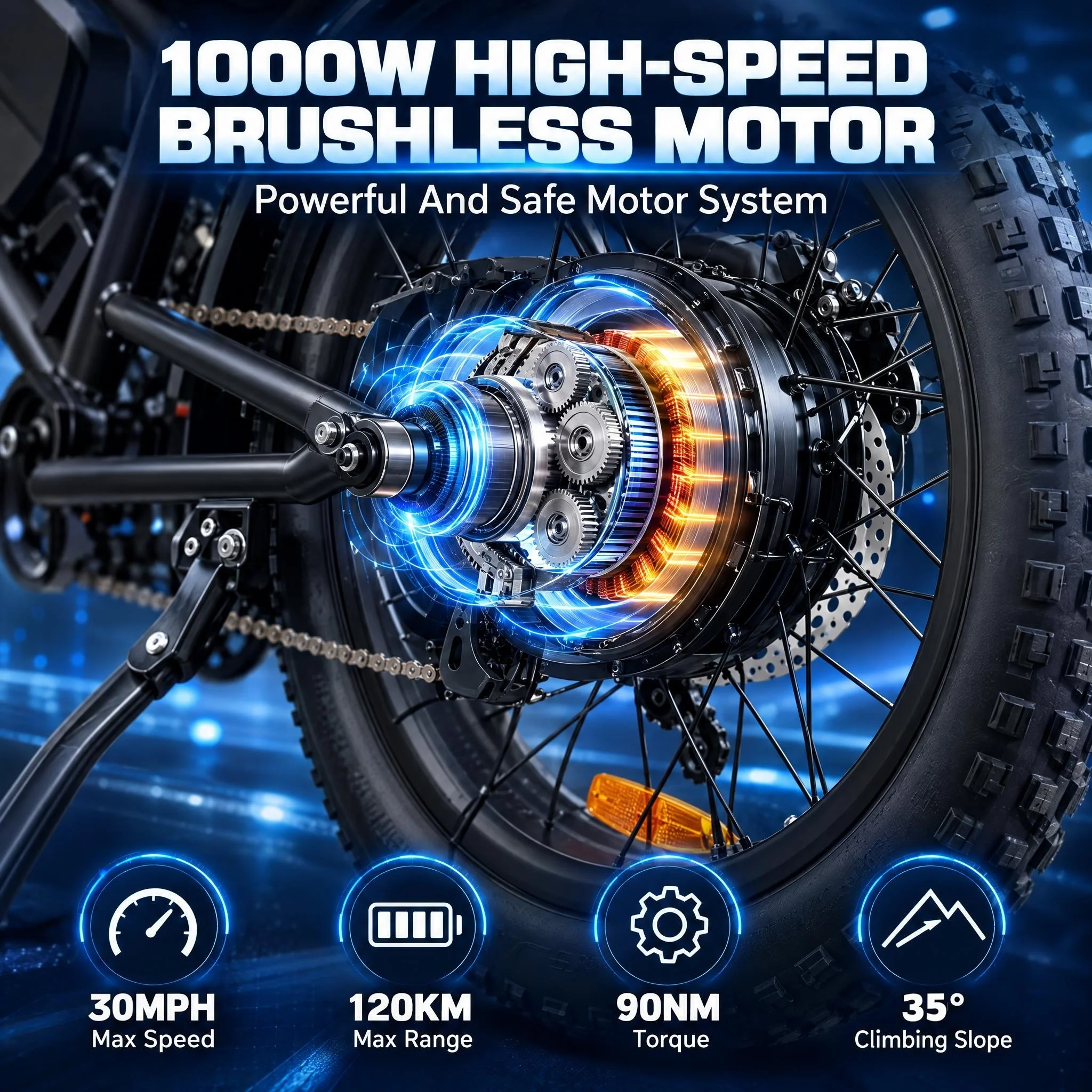 Premium DK400 All-Terrain Electric Bike for Adults, 1000W Powerful Motor Conquers Steep Hills, 20x4 Inch Fat Tires for Stable Grip on Sand & Mud, Solves Slipping on Rough Roads, Shimano 7-Speed Shifter, Dual Disc Brakes, Perfect Holiday Gift