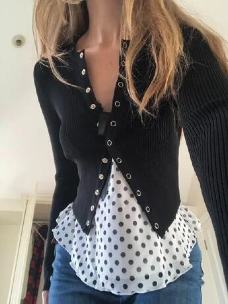 White Polka Dot Lace Trim Cami Top Women 2026 Bow Detail & Sweetheart Neckline Y2K Coquette Aesthetic Streetwear