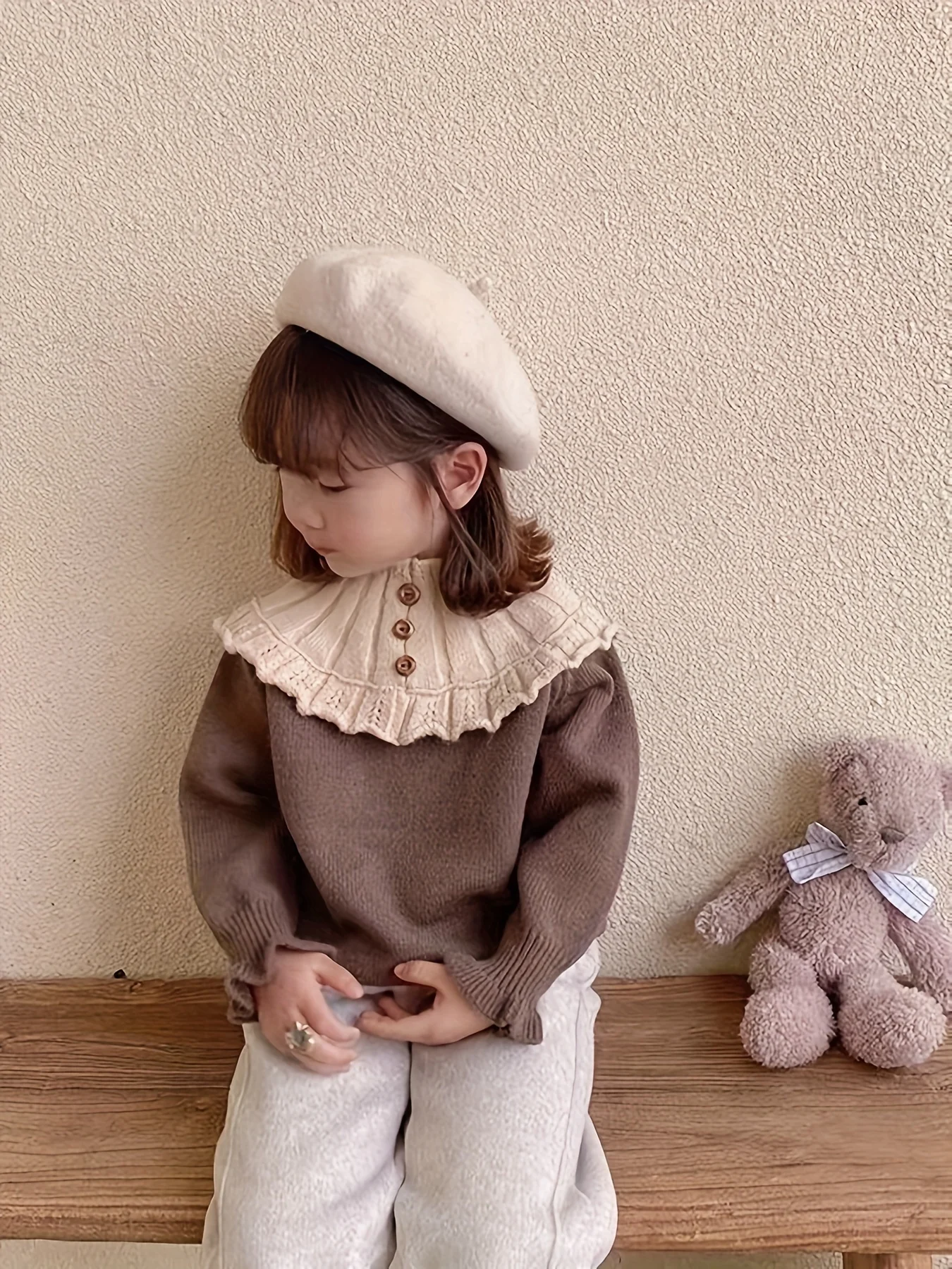 سترة متماسكة مبطنة بالصوف للفتيات، سترة صوفية جديدة للأطفال للخريف والشتاء، قميص أساسي سميك برقبة دائرية على الطراز الكوري للأطفال الصغار #2