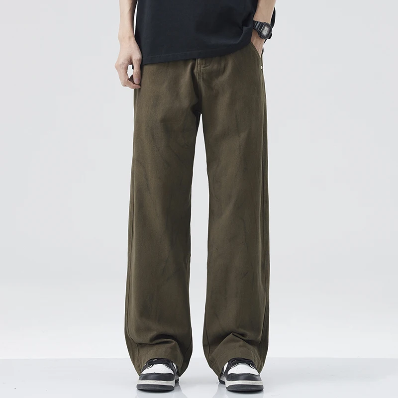 

dirty pants trend retro baggy wide-leg straight daddy pants men's casual pants
