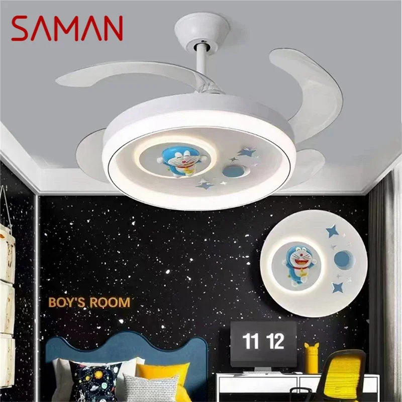 

SAMAN Nordic Children Stealth Fan Light LED Modern Living room Restaurant Bedroom Ceiling Fan Light Remote Electric Fan Light