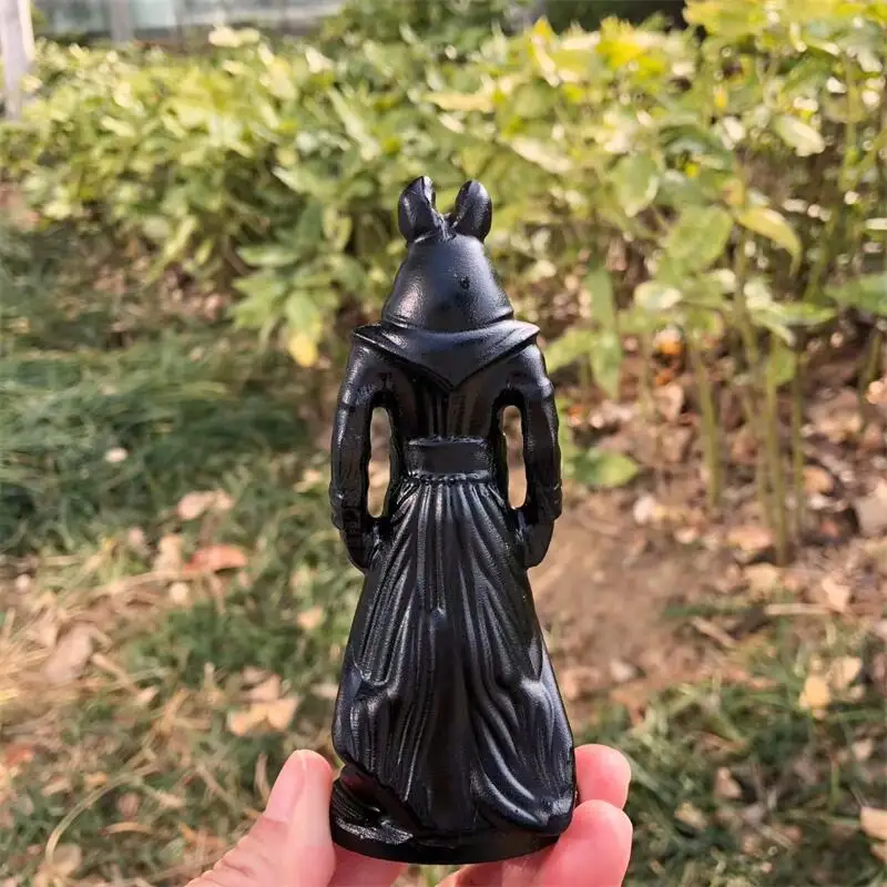 Natural Black Obsidian Anubis Carving Handicraft Ornaments Gift Energy Gemstone Home Decoration Gift 1pcs