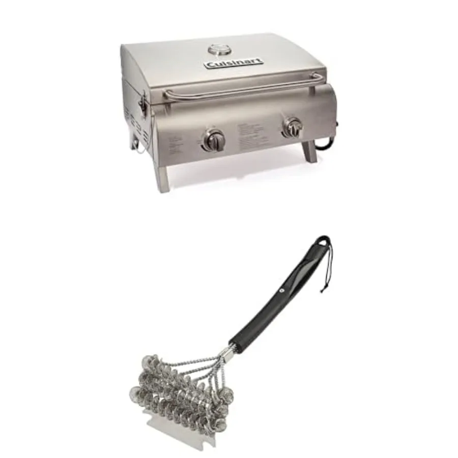 

Портативный газовый гриль Chefs Style на пропане, 20 000 BTU, с двумя конфорками, из нержавеющей стали, для кемпинга и пикников, с 17 безщеточными насадками