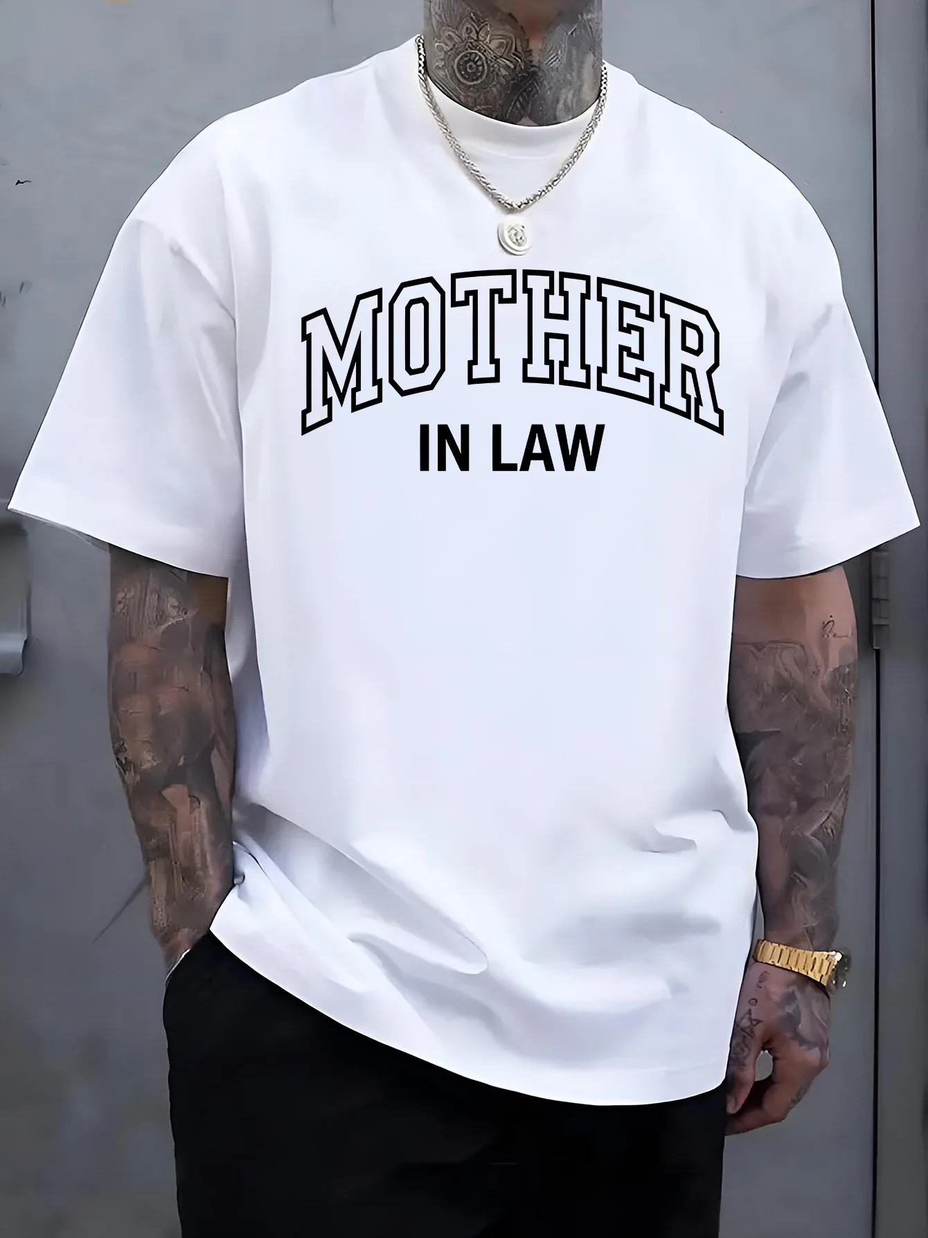 2026 New Men Light Purple Crew Neck Tee Varsity Mother in Law White Letter Print Family Relative Funny Casual Cotton Male Tops