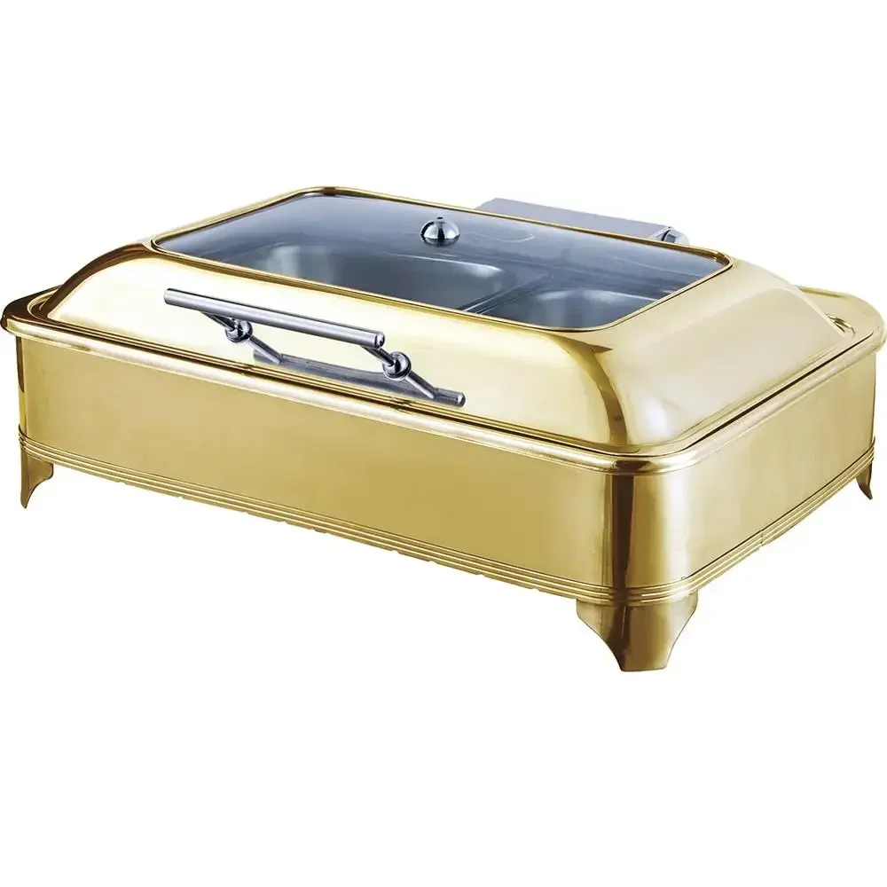 gold Luxury food warmer rectangular brass & copper golden chafing dish for restaurant