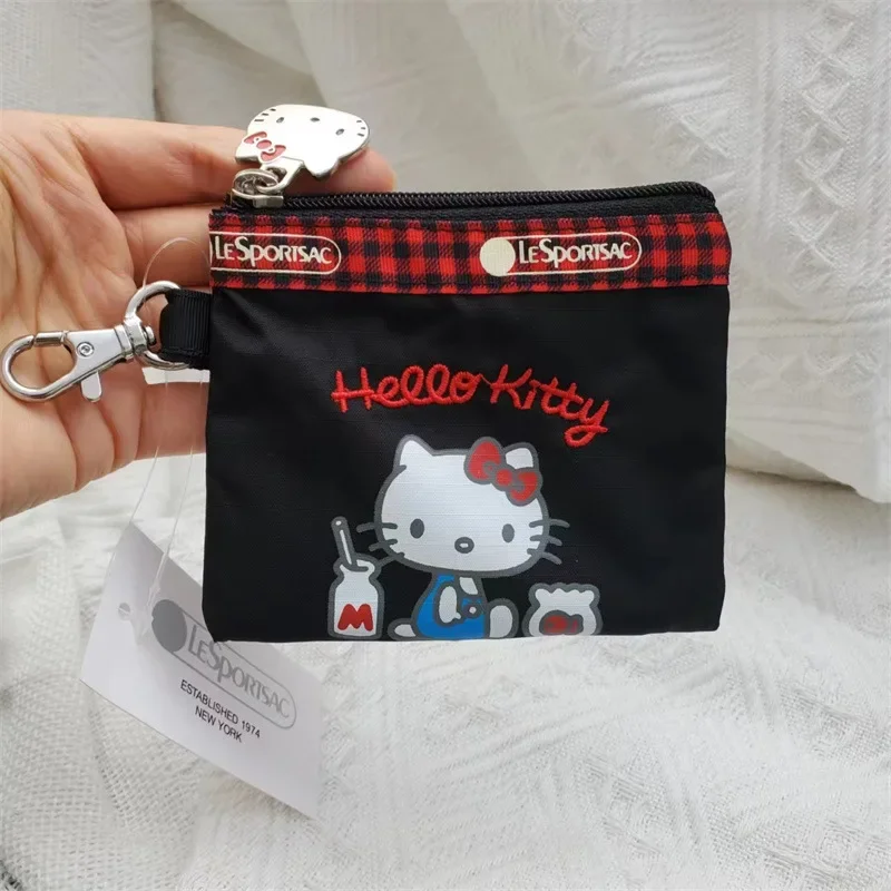 Cartoon Hellos Kittys Printed Hook Change Coin Purse Canvas Coin Bag Women\'s Key Bag Mini Card Storage Bag Portable Gifts