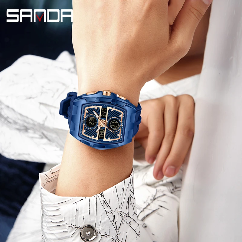 SANDA 6203 Многофункциональные мужские электронные часы с календарем, хронографом, будильником, светящиеся цифровые часы для спорта на открытом воздухе для мужчин
