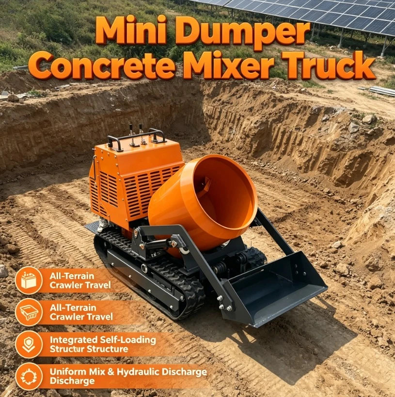 Customized AIDE CE Certified New Design Mini Concrete Mixer Dumper 300L Crawler Petrol Diesel Engine Self-loading Hydrostatic Pu