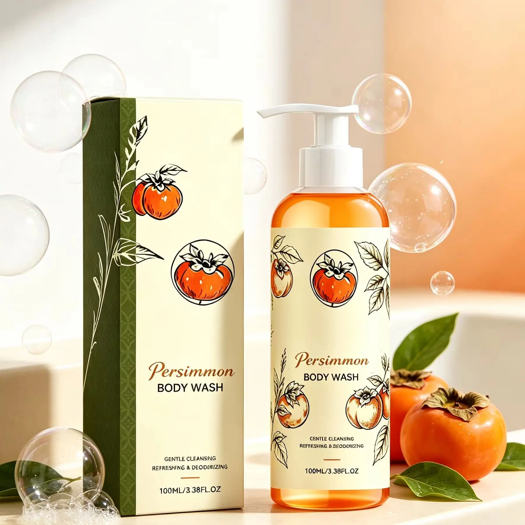 Persimmon Body Wash Renewed Body Odor Removal Deodorizing Professional Skin Cleaning Rich Foam Bath Products Shower Gel 100ml