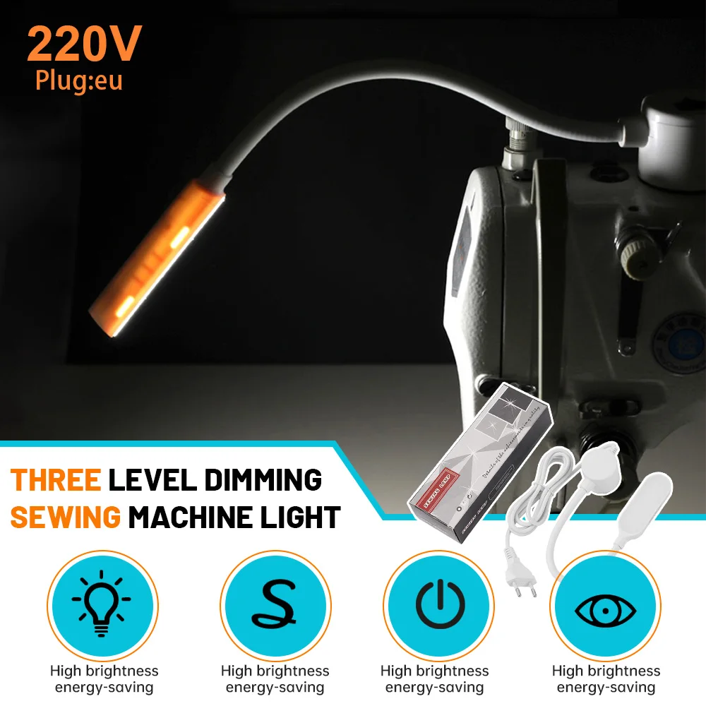 30 LED Industrial Sewing Machine Lighting Lamp Touch Dimming Work Light 360° Flexible Gooseneck Adjustable Base Adsorbed