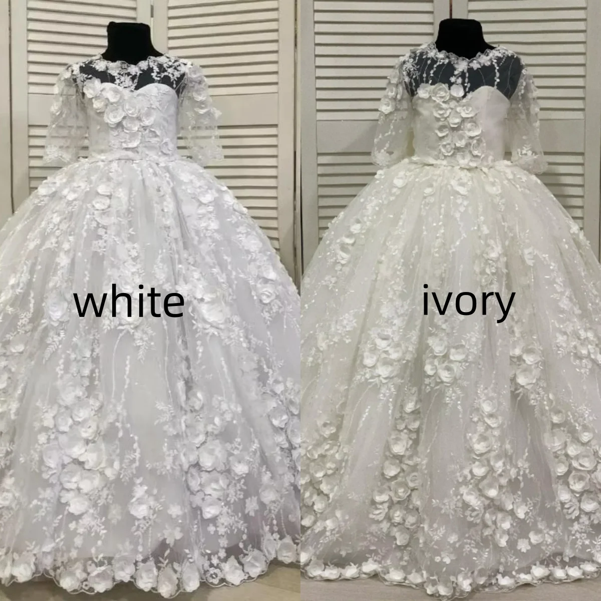 

Customized White Girls Birthday Dress With Bow Floral Lace Applique A-Line Flower Girl Dresses for Wedding Party Baby Ball Gowns