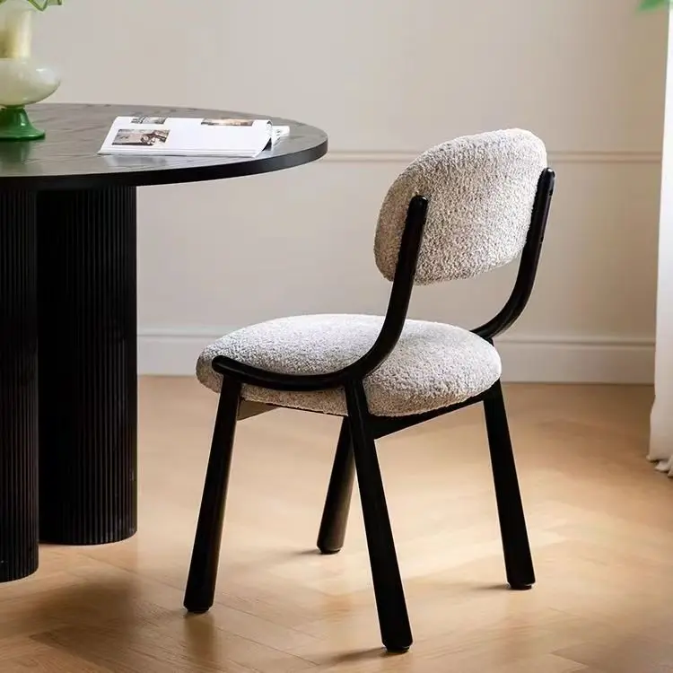 # Nordic  Backrest Chair Little Lamb Styling Makeup Stool Black Metal Home Dining Chair Portable For Hotel Use