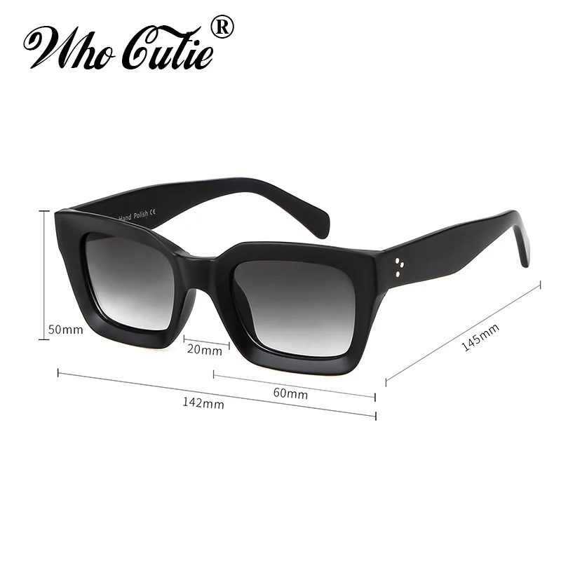 WHO CUTIE Vintage Oversized Transparent Sunglasses Women Retro Designer Tortoiseshell Rivet Frame Sun Glasses Shades OM656
