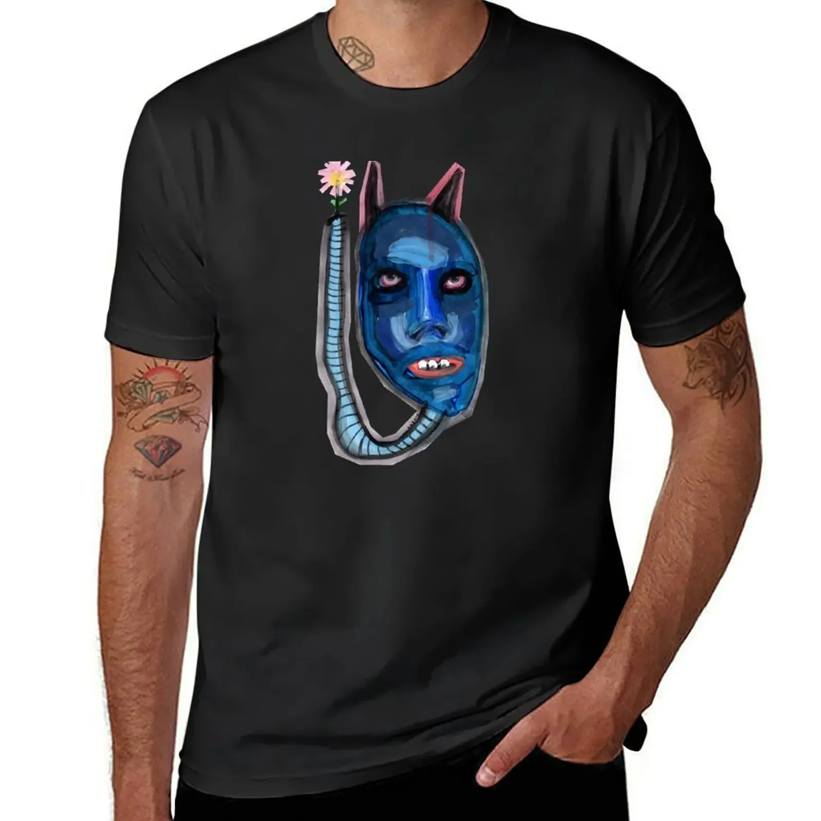 

a blue worm holding a flower T-Shirt blacks quick drying big and tall t shirts for men