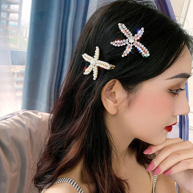 New Fashion Starfish Clip For Women 2024 Trendy Girl Acrylic Pearl Berrettes Geometric Hair Accessories Hairgrip Gift