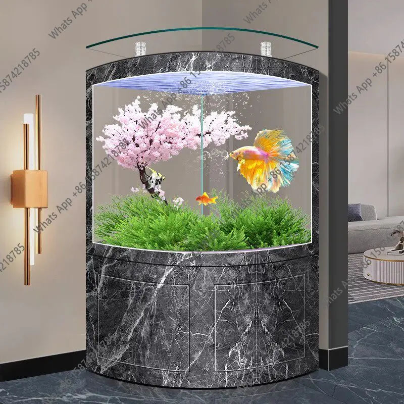 

Bn Corner Ornamental Fan-shaped Glass Goldfish Tank Aquarium Living Room Household Light Luxury Bottom Filter Floor Tank