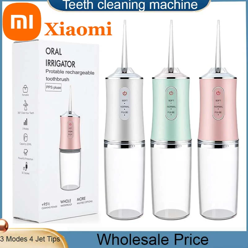 Xiaomi pulso inteligente fio dental limpeza portátil 3 modos à prova dwaterproof água recarregável limpador dental com 4 bocais limpos gengivas