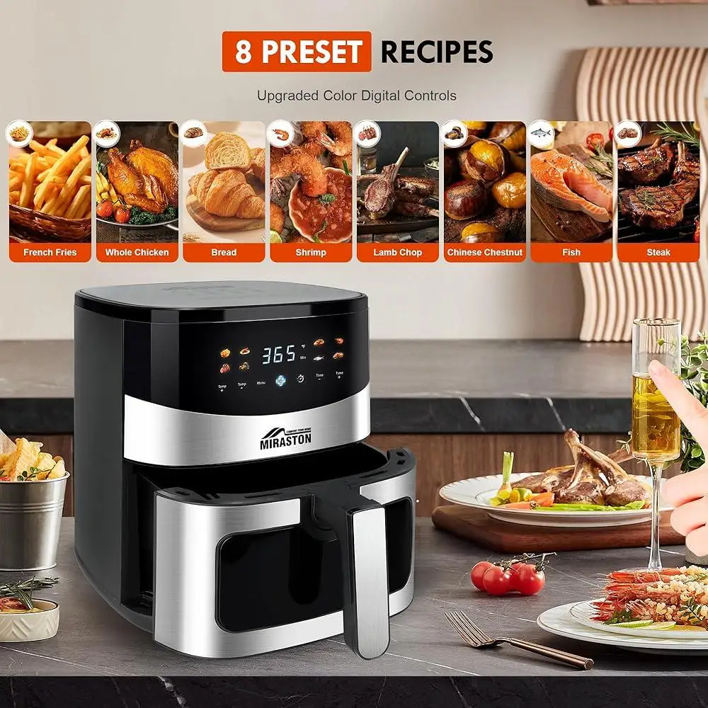 6.5QT Air Fryer 8-in-1 Digital Fryer with Visual Window Touchscreen 8 Presets Fast Cooking Automatic Shutoff Easy Cleanup