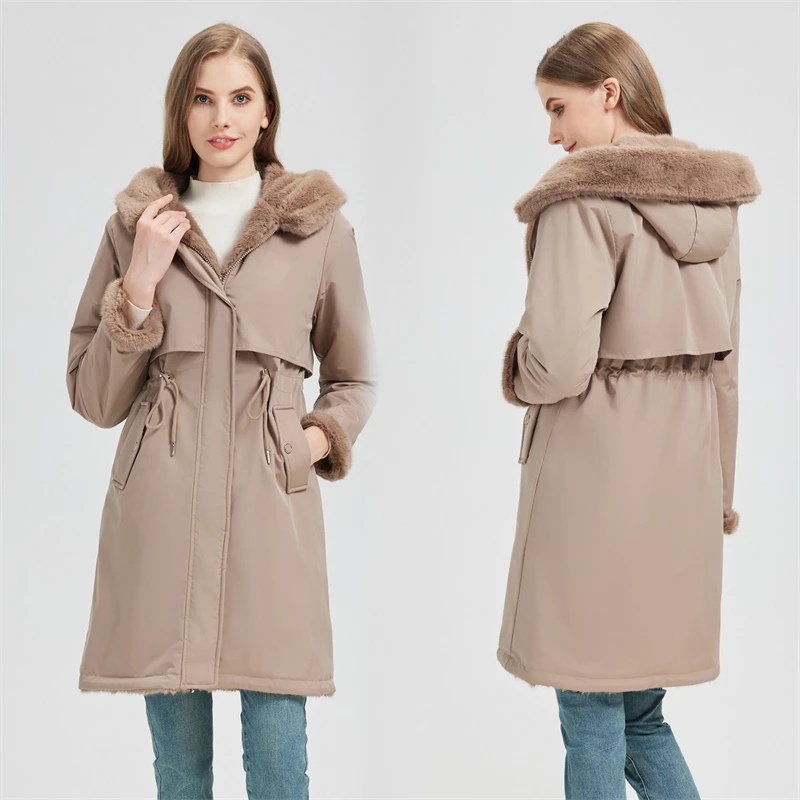

2025 New Double-sided Large Fur Collar Mid-Long Parkas Added Velvet Inside Overcoming Thick Winter Women's Cotton Jackets Trend