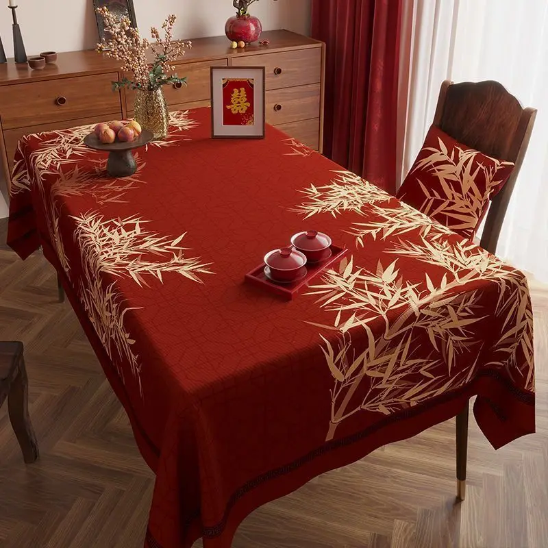 Wedding Table Mat Red High-end Feel New Year Restaurant Engagement Print Tablecloth Short Plush Fabric Suitable for All Seasons
