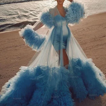 Robes de maternité de luxe personnalisées, jupes à plusieurs niveaux pour séance photo, Lingerie Boudoir, peignoir en Tulle pelucheux, vêtements de nuit pour femmes