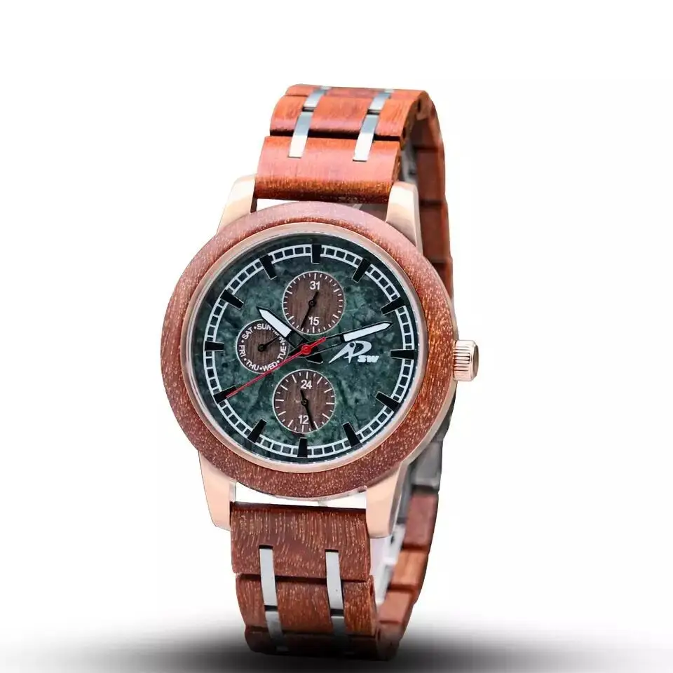 New Design Wooden and Stainless Steel Watches for Men Marble Stone Dial Wood Watch