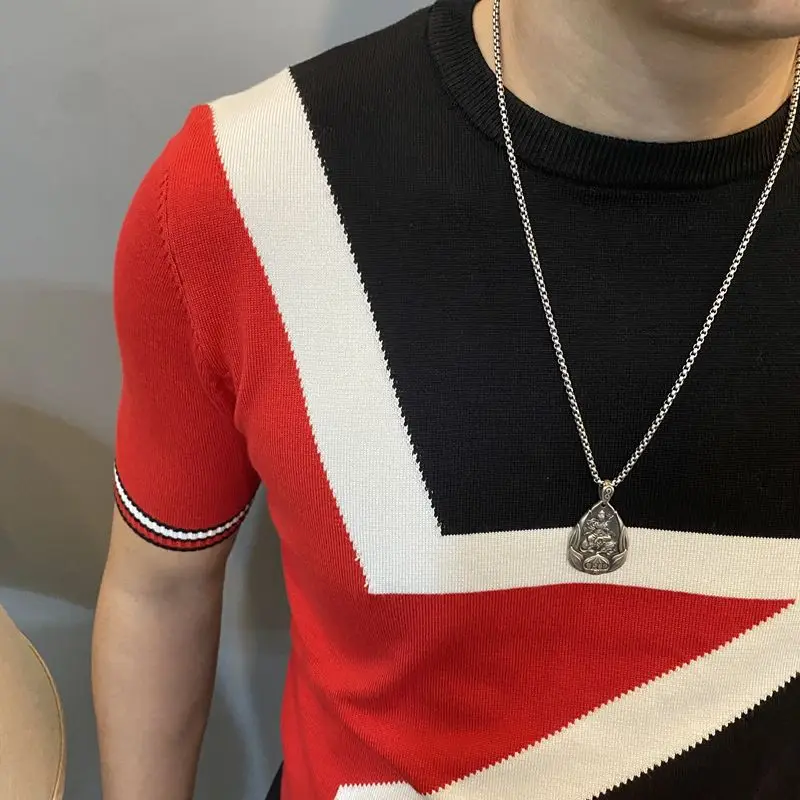 Men's Clothing Autumn and Winter Slim-fit Short-sleeved Sweater Korean Style Slim-fit plus size Sweater Top sweater y2k