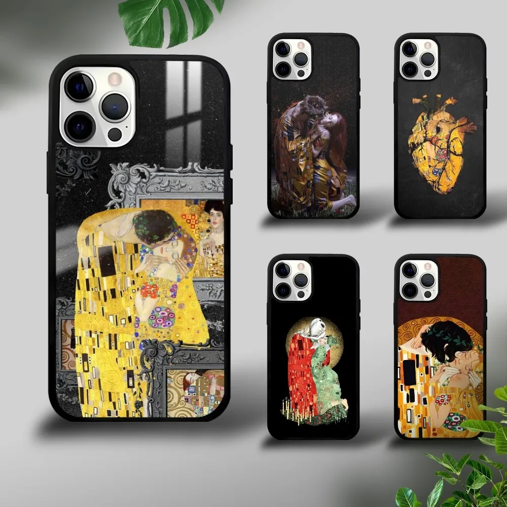 The Kiss Gustav Klimt Painting Phone Case For iPhone 16 15 14 13 12 11 Pro Xs Max Mini Plus Celulares Hard Funda