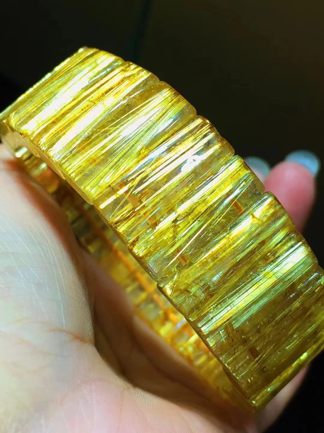 

Natural Gold Rutilated Quartz Bangle Cat Eye 21x9x6mm Brazil Bracelet Jewelry Titanium Yellow Rutilated Rectangle Beads AAAAA