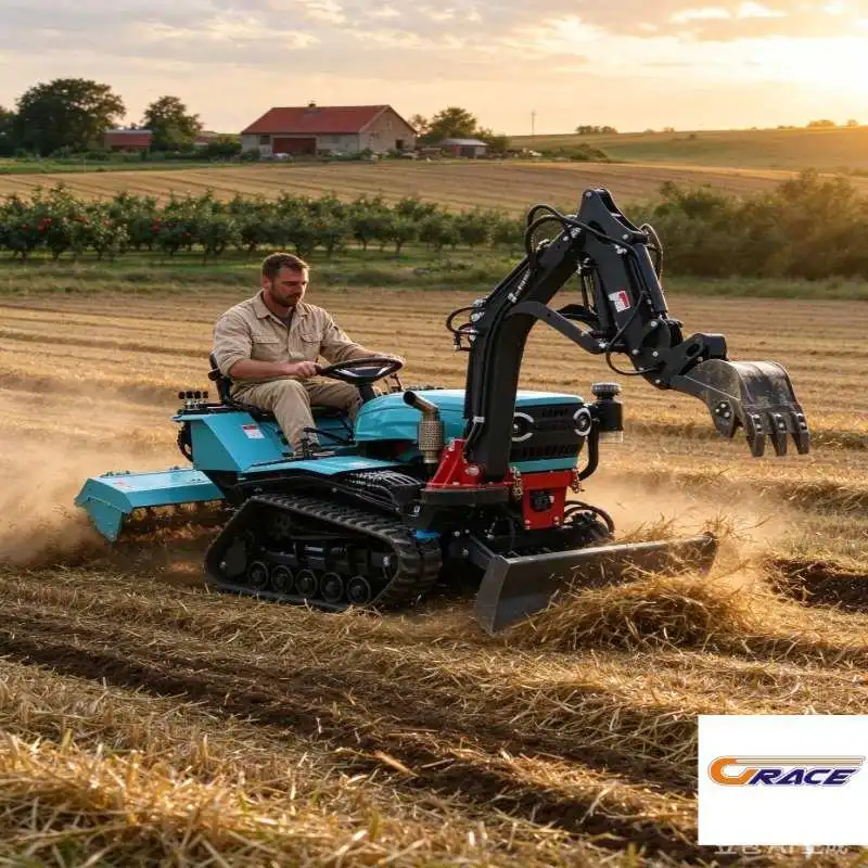 Small Tracked Tractor With Excavator Arm, Log Grapple, Hydraulic Breaking Hammer, Auger Drill, Farm Mini Crawler Machine